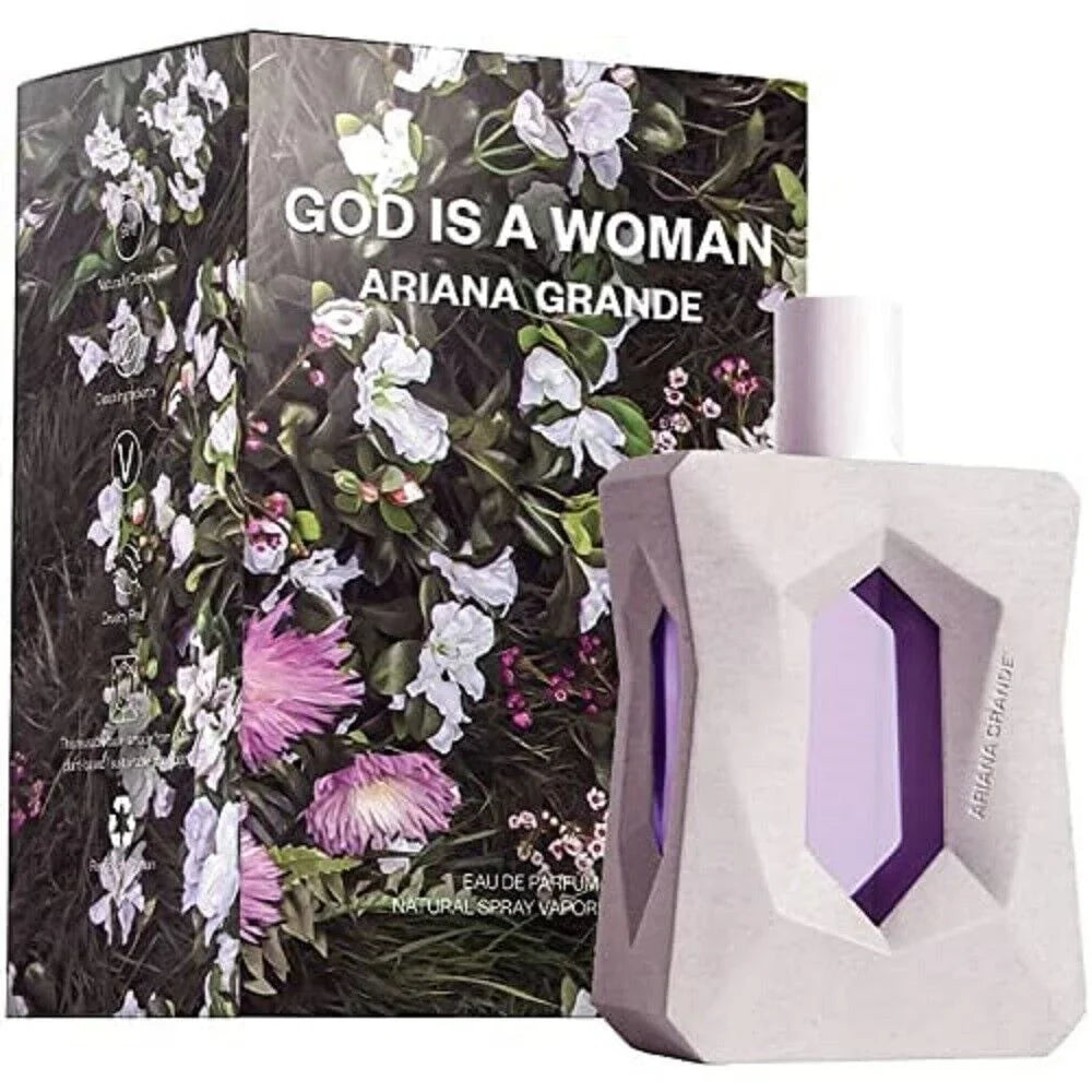 Descubre Ariana Grande God is a Woman, un Eau de Parfum de 3.4 oz. Compra ahora y disfruta de esta fragancia fresca con notas de pera y sándalo, ideal para la mujer moderna.