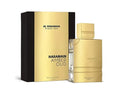 Botella de perfume Al Haramain Amber Oud Gold Edition de 4 oz, con un diseño rectangular de vidrio dorado y una tapa gruesa.