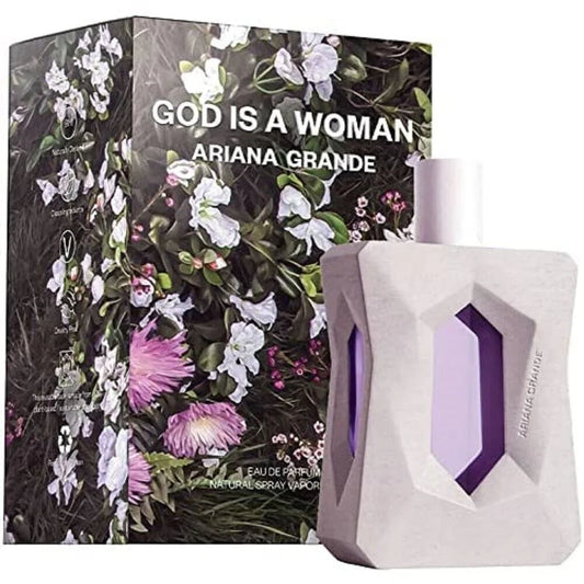 Descubre Ariana Grande God is a Woman, un Eau de Parfum de 3.4 oz. Compra ahora y disfruta de esta fragancia fresca con notas de pera y sándalo, ideal para la mujer moderna.