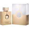 Botella de perfume Armaf Club de Nuit Milestone de 3.6 oz, con un diseño plateado y grabado, y una tapa redonda.