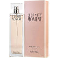 Botella de perfume Calvin Klein Eternity Moment de 3.4 oz para mujer, con un diseño de vidrio rosa claro.