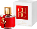 Botella de perfume Carolina Herrera CH de 3.4 oz para mujer, con diseño cilíndrico y lazo de cuero.