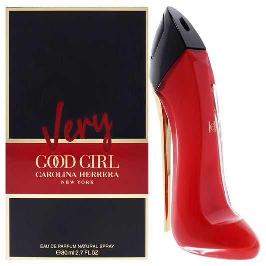 Botella de perfume Carolina Herrera Very Good Girl de 2.7 oz para mujer, con la forma de un tacón de aguja rojo.