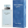 Botella de perfume Dolce and Gabbana Light Blue Eau Intense de 3.3 oz para mujer, con un diseño esmerilado en azul claro.