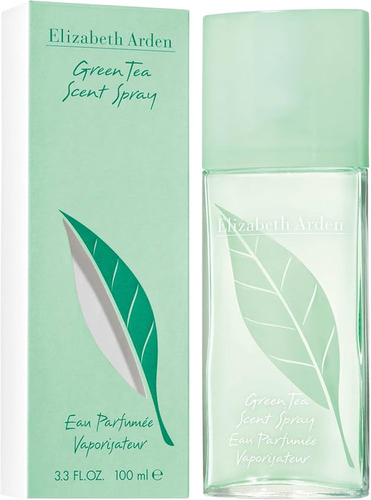 Botella de perfume Elizabeth Arden Green Tea de 3.3 oz para mujer, con un diseño esbelto en verde claro.