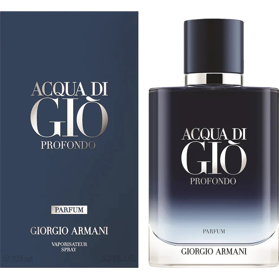Descubre Giorgio Armani Acqua di Gio Profondo, un Parfum de 3.3 oz para hombre. Compra ahora y disfruta de esta fragancia intensa y sofisticada con notas marinas y amaderadas.