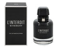 Botella de perfume Givenchy L'Interdit Intense de 2.7 oz para mujer, con un diseño de vidrio negro y un lazo de cuero.