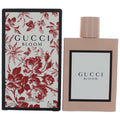 Botella de perfume Gucci Bloom de 3.4 oz para mujer, con un diseño cuadrado de color rosa pálido.