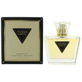 Botella de perfume Guess Seductive de 2.5 oz para mujer, con un diseño de vidrio curvado y un charm dorado.