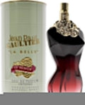 Botella de perfume Jean Paul Gaultier La Belle Le Parfum de 3.4 oz para mujer, con la forma de un torso de mujer de color rojo oscuro.