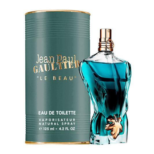 Descubre Jean Paul Gaultier Le Beau, un Eau de Toilette de 4.2 oz. Compra ahora esta fragancia fresca y exótica con notas de coco y haba tonka, ideal para el hombre seductor.