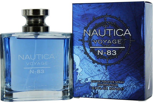 Descubre Nautica Voyage N-83, un Eau de Toilette de 3.4 oz. Compra ahora y disfruta de esta fragancia moderna con notas marinas y especiadas, ideal para el hombre dinámico.