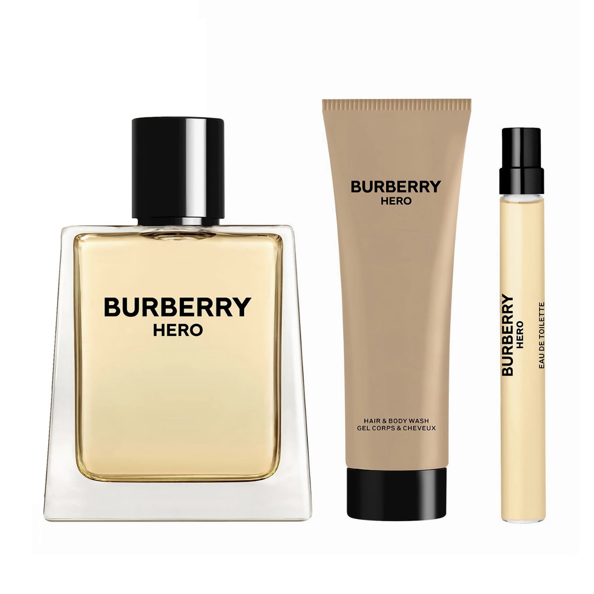 Burberry Hero Set 3.4 Oz Eau De Toilette, 0.33 Oz Eau De Toilette Y 2.5 Oz Shower Gel