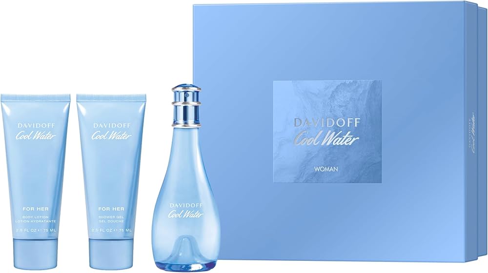 David Off Cool Water Set 3.4 Oz Eau De Toilette, 3.4 Oz Shower Gel Y 3.4 Oz Body Lotion Mujer