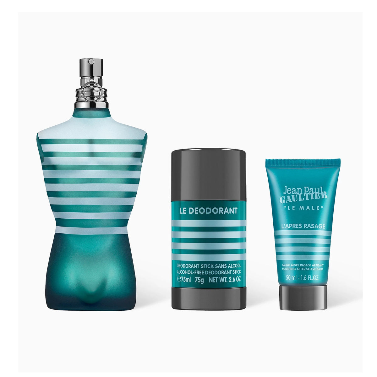 Jean Paul Gaultier Le Male Set 4.2 Oz Eau De Toilette, 1.7 Oz After-Shave Balm Y 2.6 Oz Deodorant Stick Hombre