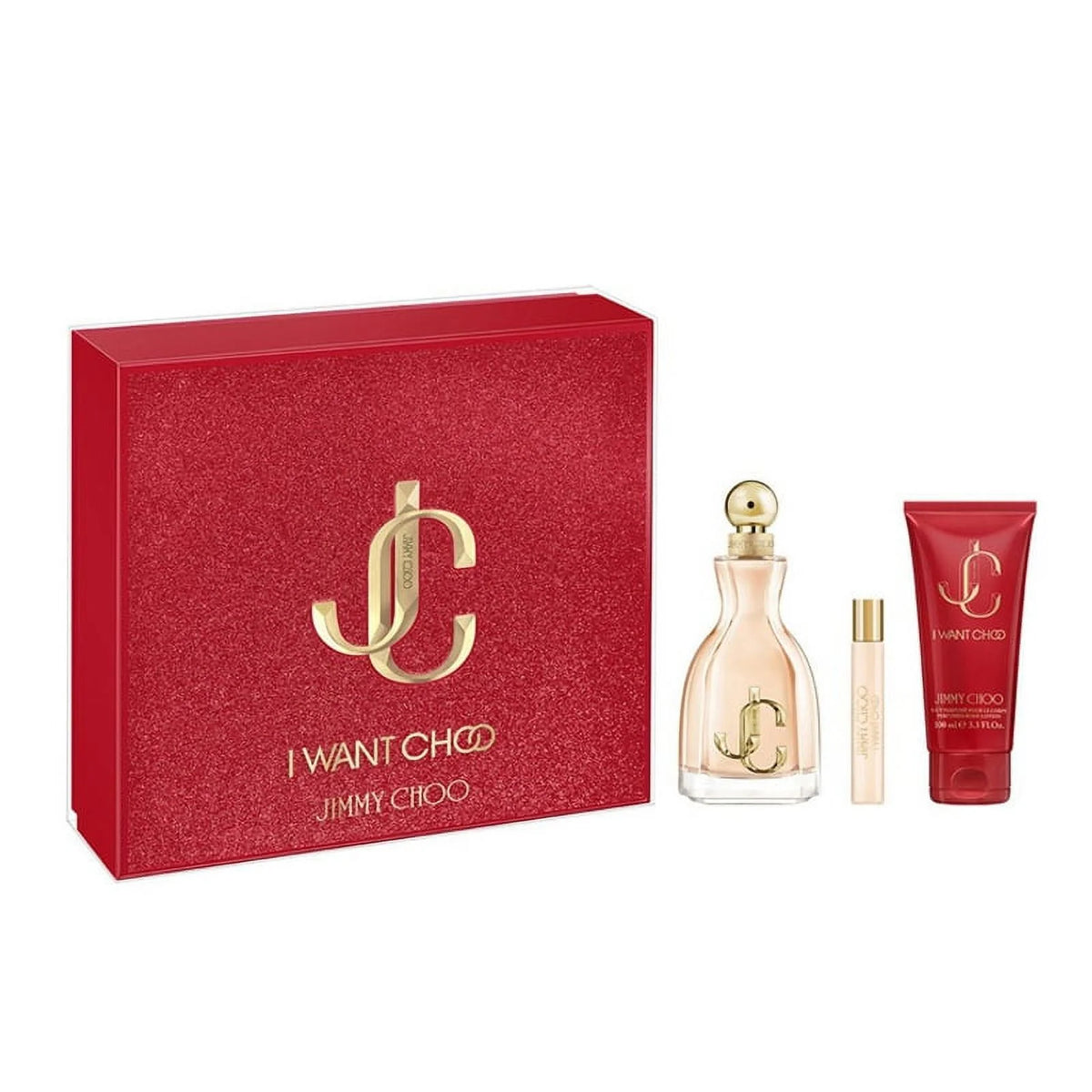 Jimmy Choo I Want Choo Set 3.3 Oz Eau De Parfum, 0.25 Oz Eau De Parfum Y 3.4 Oz Body Lotion Mujer